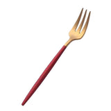 Maxbell Stainless Dinner Fork Cake Flatware Cutlery Dessert Fork Red + Golden