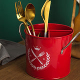 Maxbell Kitchen Hollow Bottom Spoon Fork Chopsticks Holder Box with Handles Red