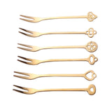 Maxbell 6Pcs Stainless Steel Fruit Cake Wedding Party Dessert Forks Set gold