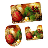 Max 3pcs Christmas Soft Flannel Bathroom Rug Set Rug Lid Toilet Cover Bath Mat F