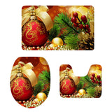 Max 3pcs Christmas Soft Flannel Bathroom Rug Set Rug Lid Toilet Cover Bath Mat F