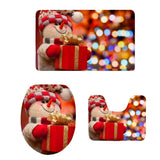 Max 3pcs/set Christmas Series Non-Slip Flannel Bathroom Mat Rug Set D