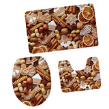 Max 3Pcs Christmas Bathroom Bath Mat Rug Set Toilet Lid Cover C938CP