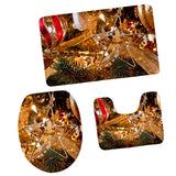 Max 3Pcs Christmas Bathroom Bath Mat Rug Set Toilet Lid Cover C940CP