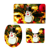 Max 3Pcs Christmas Bathroom Bath Mat Rug Set Toilet Lid Cover C949CP