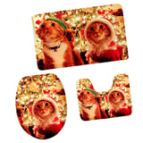 Max 3Pcs Christmas Bathroom Bath Mat Rug Set Toilet Lid Cover C953CP