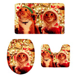 Max 3Pcs Christmas Bathroom Bath Mat Rug Set Toilet Lid Cover C953CP