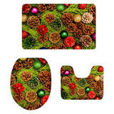 Max 3pcs Toilet Seat Cover + Bath Mat + Pedestal Rug Xmas Home Party Decor B