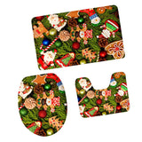 Max 3pcs Toilet Seat Cover + Bath Mat + Pedestal Rug Xmas Home Party Decor D