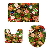 Max 3pcs Toilet Seat Cover + Bath Mat + Pedestal Rug Xmas Home Party Decor D