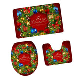 Max 3pcs Toilet Seat Cover + Bath Mat + Pedestal Rug Xmas Home Party Decor G