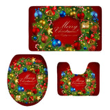 Max 3pcs Toilet Seat Cover + Bath Mat + Pedestal Rug Xmas Home Party Decor G