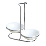 Maxbell  Ceramic Kitchen Spoon Rest Holder Stainless Steel Rack Double round bowl