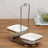 Maxbell  Ceramic Kitchen Spoon Rest Holder Stainless Steel Rack Double square bowl