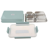 Maxbell Stainless Steel Lunch Box Dinnerware Kids Food Container Blue M four case