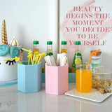 Maxbell Lovely Wooden Tabletop Storage Box Pen Container Brush Pot Blue Hexagon - Aladdin Shoppers