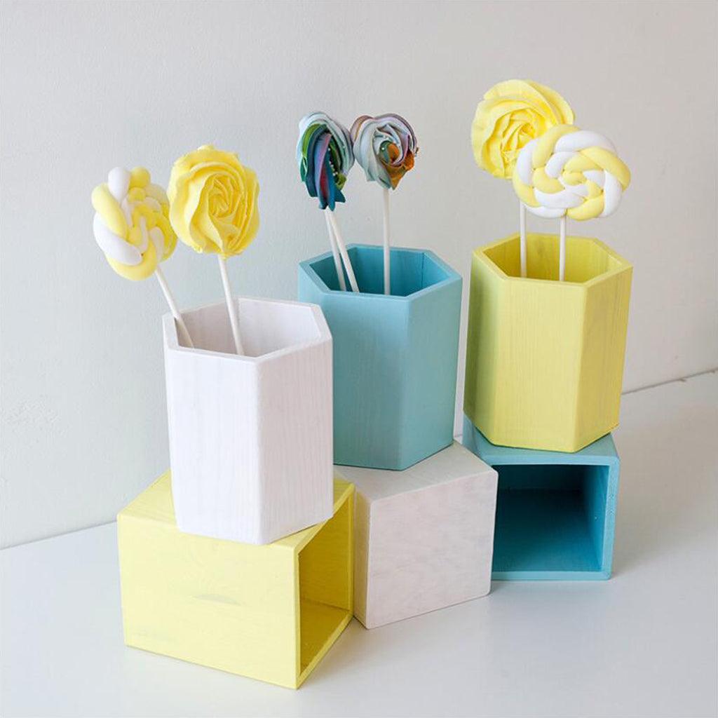Maxbell Lovely Wooden Tabletop Storage Box Pen Container Brush Pot Yellow Hexagon