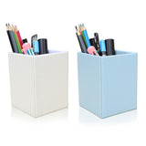 Maxbell White Plain Square Leather Pen Container Brush Pot Tabletop Storage Box - Aladdin Shoppers