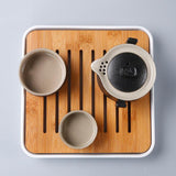 Max Bamboo Tea Tray Drainage Water Storage Kung Fu Tea set White S