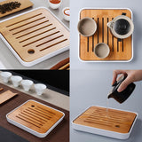 Max Bamboo Tea Tray Drainage Water Storage Kung Fu Tea set White S