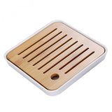 Max Bamboo Tea Tray Drainage Water Storage Kung Fu Tea set White S