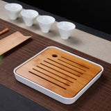 Max Bamboo Tea Tray Drainage Water Storage Kung Fu Tea set White S