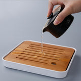 Max Bamboo Tea Tray Drainage Water Storage Kung Fu Tea set White S