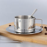 Maxbell Coffee Cup Set Stainless Steel Double Walled Cups Tea Cup Saucer Spoon S - Aladdin Shoppers