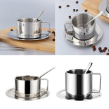 Maxbell Coffee Cup Set Stainless Steel Double Walled Cups Tea Cup Saucer Spoon S - Aladdin Shoppers