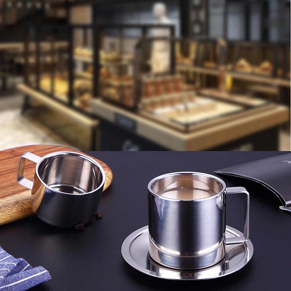 Maxbell Coffee Cup Set Stainless Steel Double Walled Cups Tea Cup Saucer Spoon S