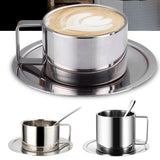 Maxbell Coffee Cup Set Stainless Steel Double Walled Cups Tea Cup Saucer Spoon S - Aladdin Shoppers