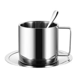 Maxbell Coffee Cup Set Stainless Steel Double Walled Cups Tea Cup Saucer Spoon L - Aladdin Shoppers