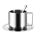 Maxbell Coffee Cup Set Stainless Steel Double Walled Cups Tea Cup Saucer Spoon L - Aladdin Shoppers