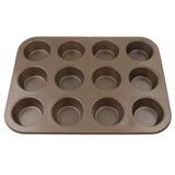 Maxbell  Non-Stick Muffin Top Pan Cupcake Cookie Molds Bakeware 12 Holes Large Gold