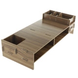 Max Wood Monitor Stand Drawers Computer Laptop Printer Riser Desk  Dark brown