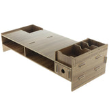 Max Wood Monitor Stand Drawers Computer Laptop Printer Riser Desk  Dark brown