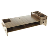 Max Wood Monitor Stand Drawers Computer Laptop Printer Riser Desk  Dark brown