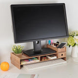 Max Wood Monitor Stand Drawers Computer Laptop Printer Riser Desk  Dark brown