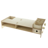 Max Wood Monitor Stand Drawers Computer Laptop Printer Riser Desk  Rice white