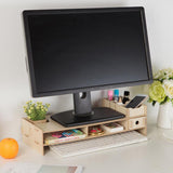 Max Wood Monitor Stand Drawers Computer Laptop Printer Riser Desk  Rice white