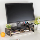 Max Wood Monitor Stand Drawers Computer Laptop Printer Riser Desk  black
