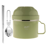 Max Stainless Steel Thermal Lunch Box Noodle Bowl with Spoon & Chopsticks Green