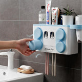 Max Toothbrush Holder Set Adhesive Toothpaste Dispenser Bathroom Organizer Blue