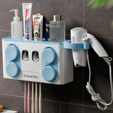 Max Toothbrush Holder Set Adhesive Toothpaste Dispenser Bathroom Organizer Blue