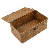 Max Seagrass Storage Baskets with Lid for Home and Bathroom Organization S