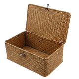 Max Seagrass Storage Baskets with Lid for Home and Bathroom Organization S