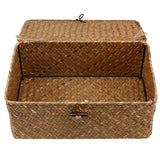 Max Seagrass Storage Baskets with Lid for Home and Bathroom Organization S