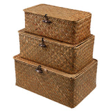 Max Seagrass Storage Baskets with Lid for Home and Bathroom Organization S