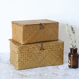 Max Seagrass Storage Baskets with Lid for Home and Bathroom Organization S