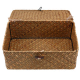 Max Seagrass Storage Baskets with Lid for Home and Bathroom Organization M